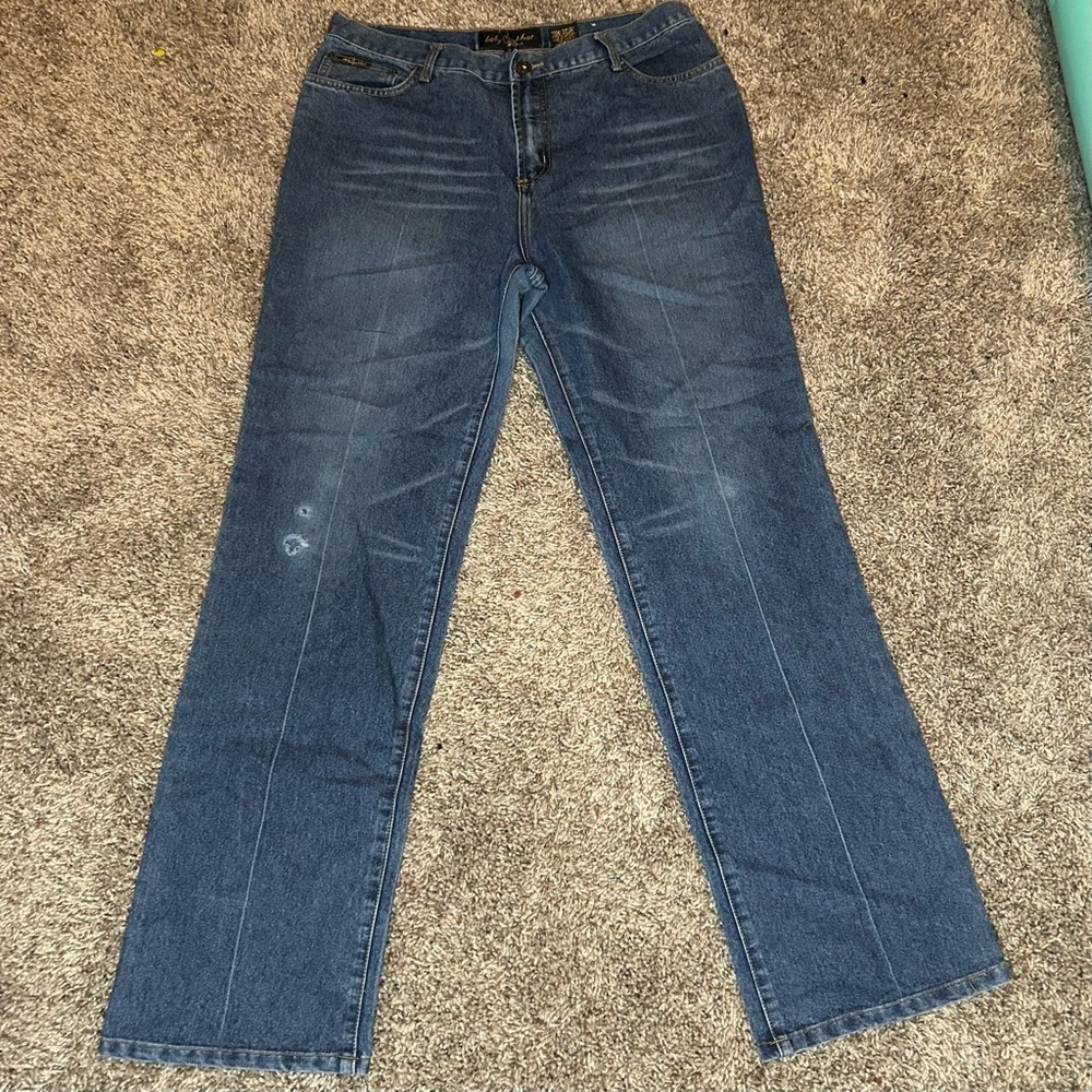 BABY PHAT Woman’s Size 13 Jeans Blue Wide Leg 33x31 Y2K Cat Logo - Picture 2 of 16